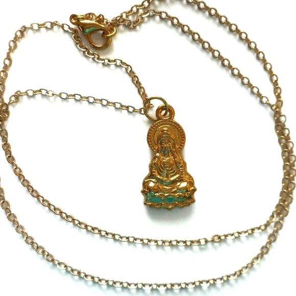 New Guanyin Buddha Mens Gold Rope Necklace Pendant 50 CM Double Side Zinc Alloy - Picture 2 of 3